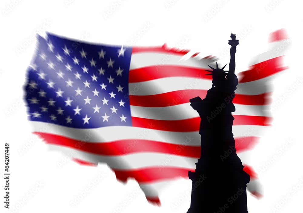 Naklejka premium American Flag and Statue of Liberty