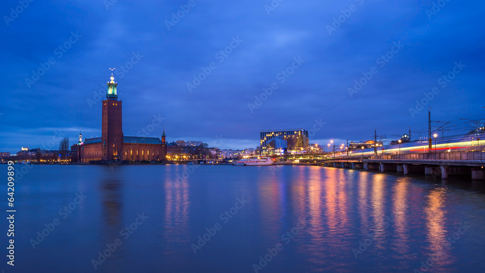 View of Stockholm 's City Hall at Twilight, Sweden