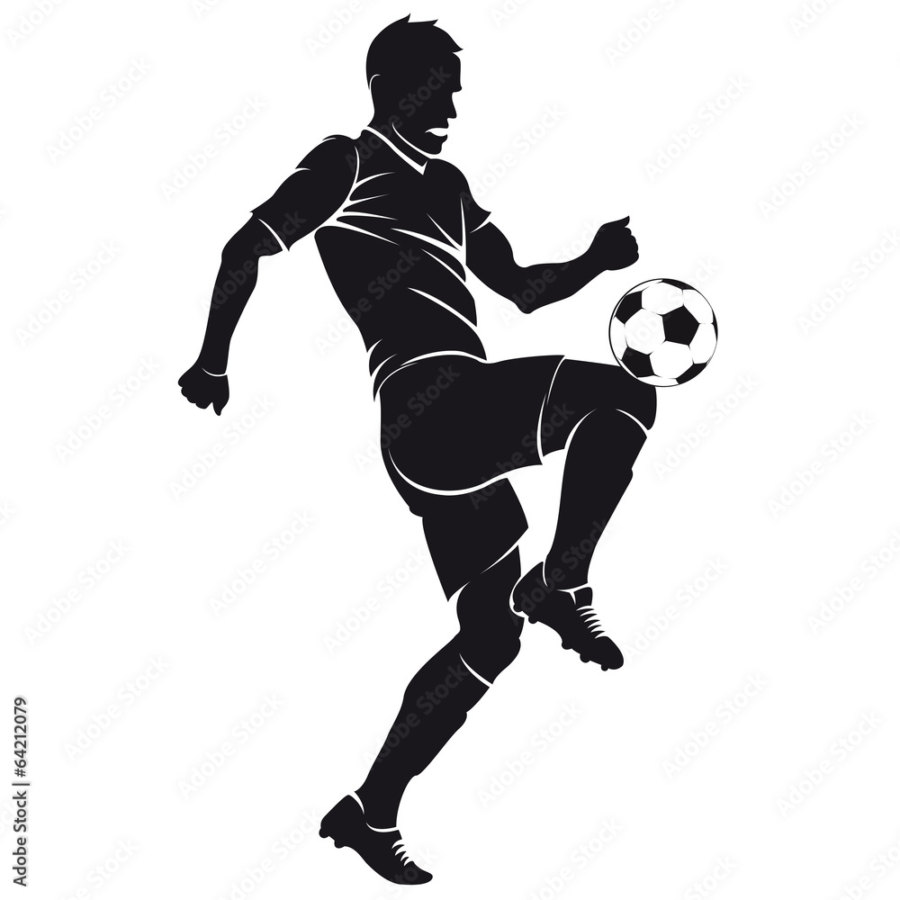 Fototapeta premium Vector football (soccer) player silhouette with ball isolated