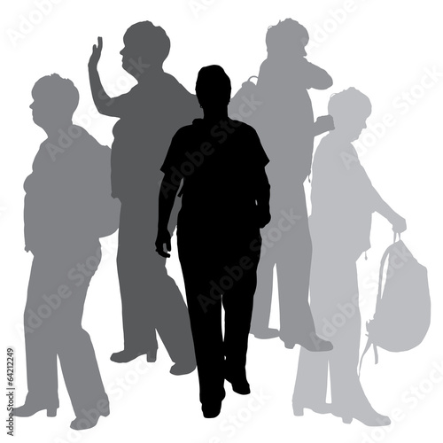 Vector silhouette of a people with a backpack.