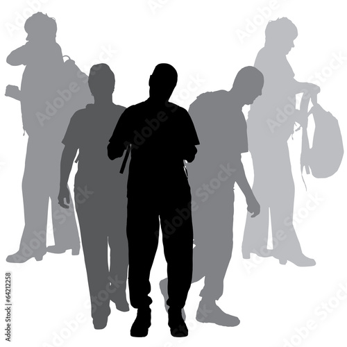 Vector silhouette of a people with a backpack.