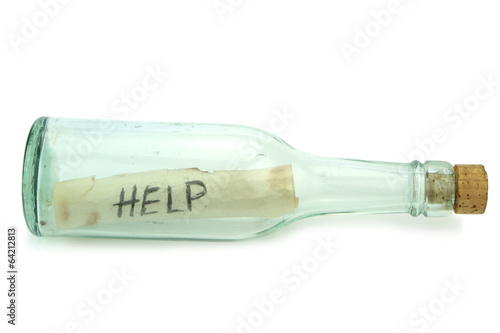 Message in a bottle isolated on white background.