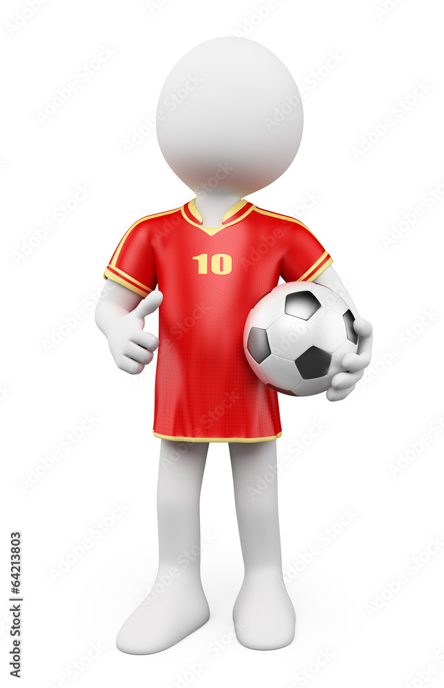 3D white people. Soccer World Cup player. Red jersey