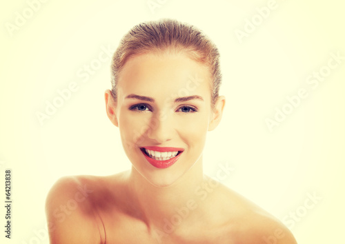 Portrait of beautiful topless caucasian woman.