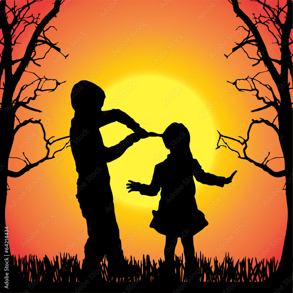 Vector silhouette of children.