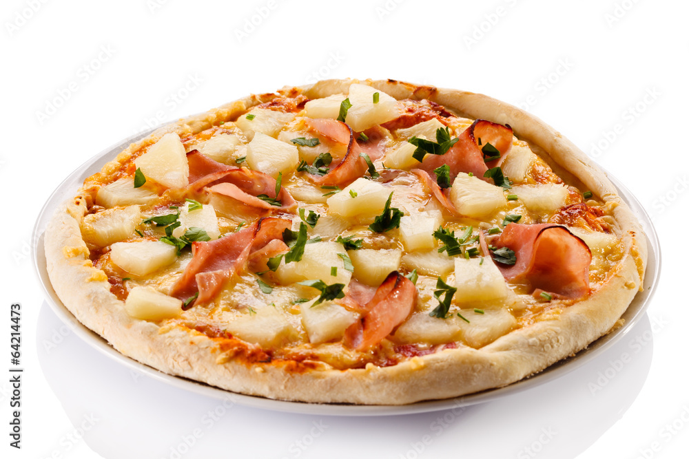 Pizza Hawaii on white background Pizza Hawaii on white background