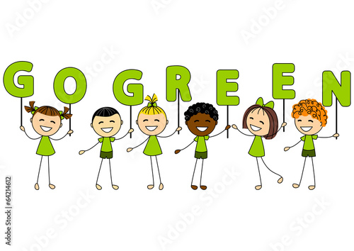 Cute little kids with ecology message
