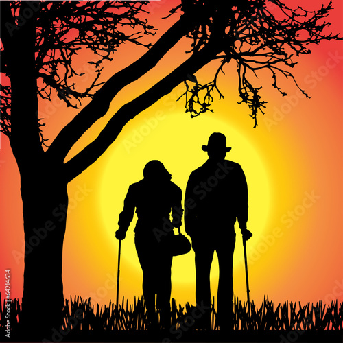 Vector silhouette of old people.
