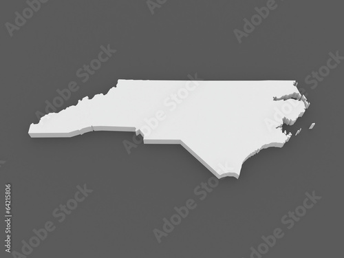 Three-dimensional map of North Carolina. USA.