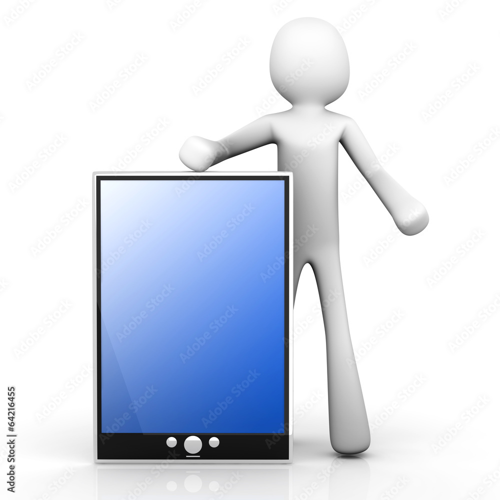 Cartoon Figur mit Tablet PC Cartoon Figur mit Tablet PC