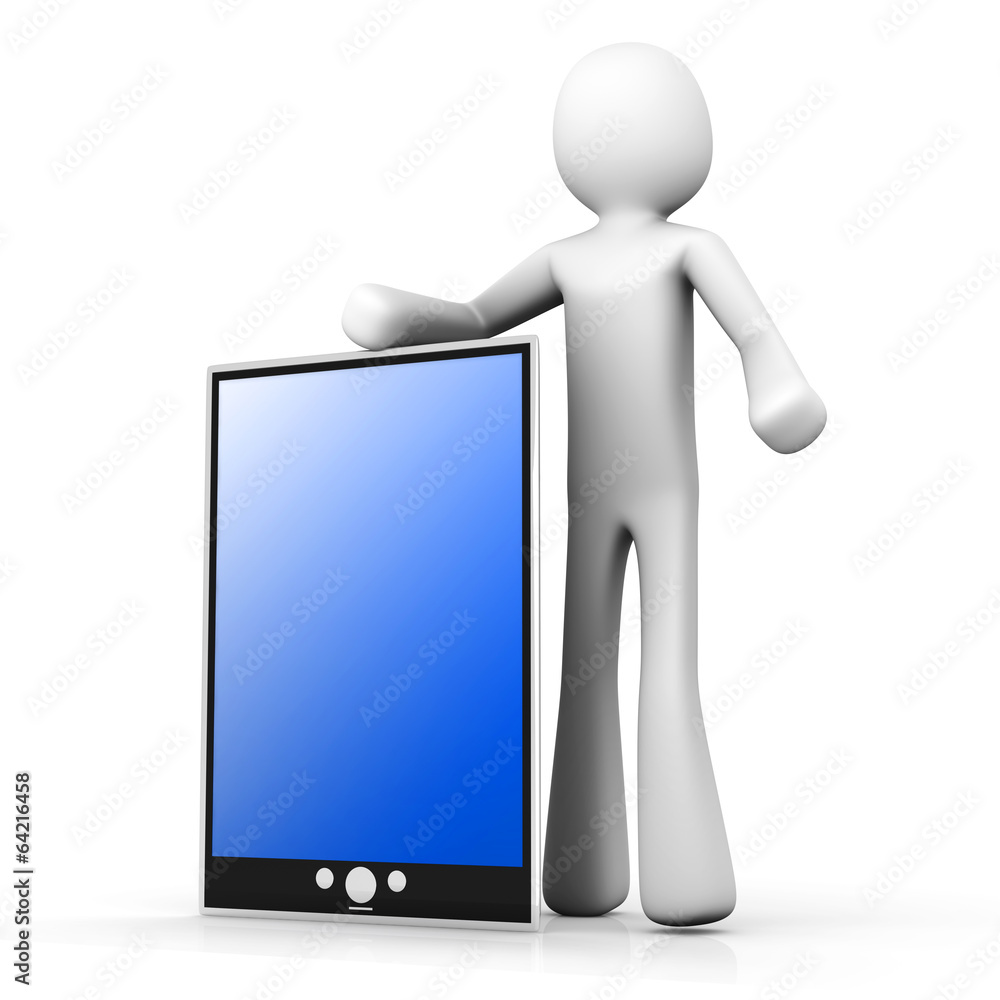 Cartoon Figur mit Tablet PC Cartoon Figur mit Tablet PC