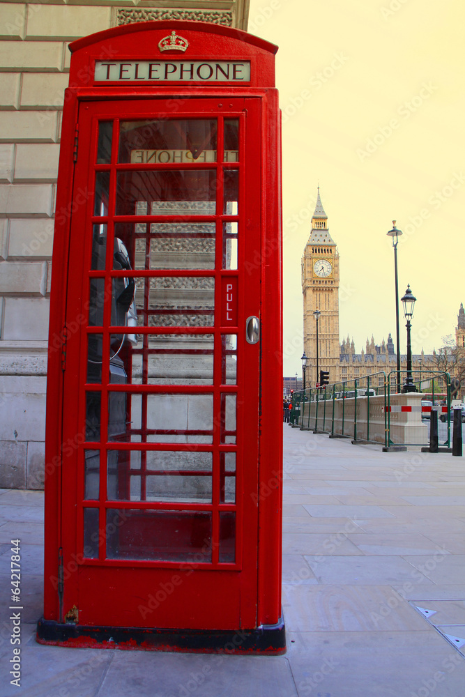 London telephone box and Big Ben in background London telephone box and Big Ben in background