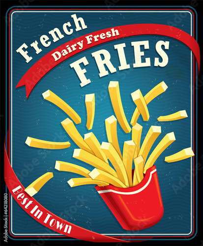 Vintage fast food poster design with fries