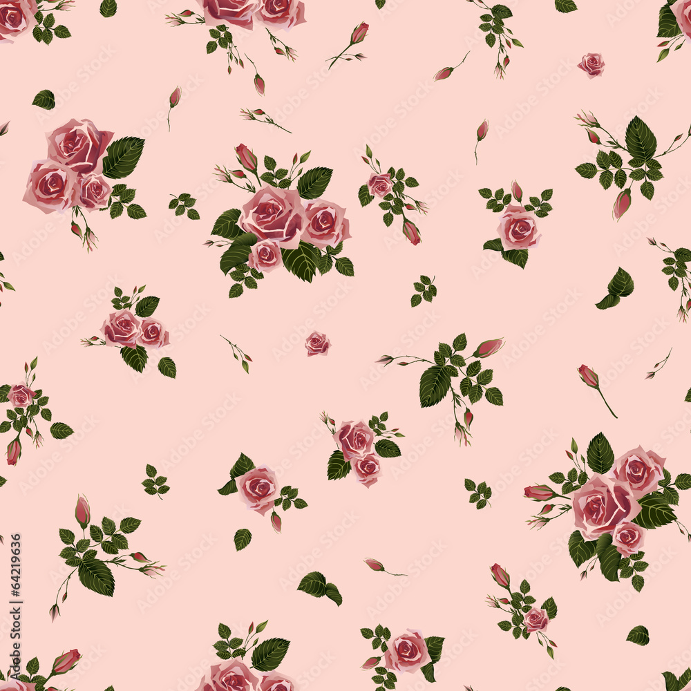 Seamless floral pattern with of pink roses. Vector illustration. Seamless floral pattern with of pink roses. Vector illustration.