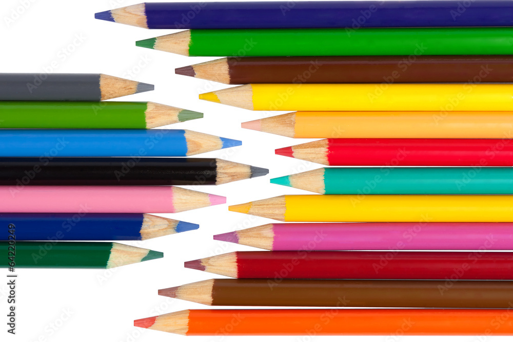 Coloured pencils on white background