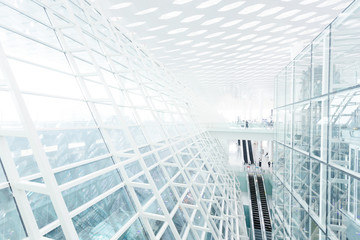 Abstract architectural wall of glass and steel in modern office