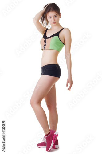 young beautiful sporty woman wearing sports shorts and top Stock Photo |  Adobe Stock
