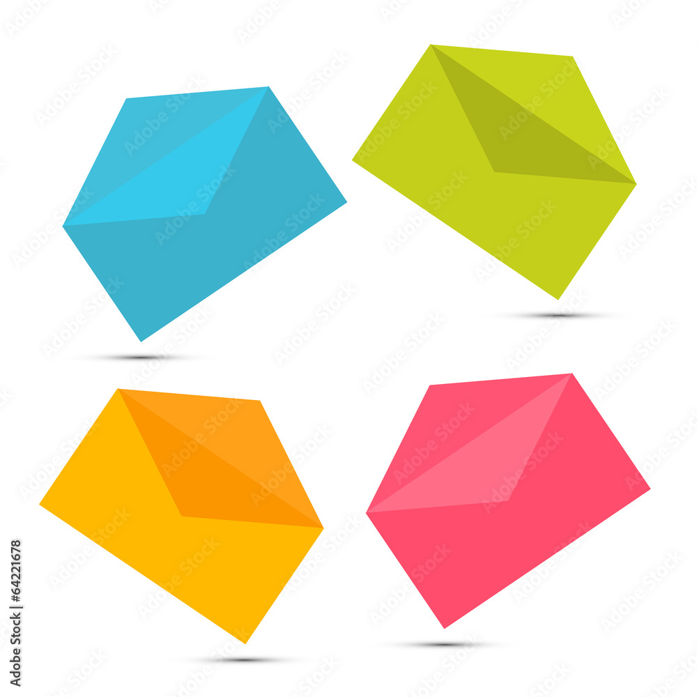 Colorful Paper Envelope Icons Set Isolated on White Background Colorful Paper Envelope Icons Set Isolated on White Background