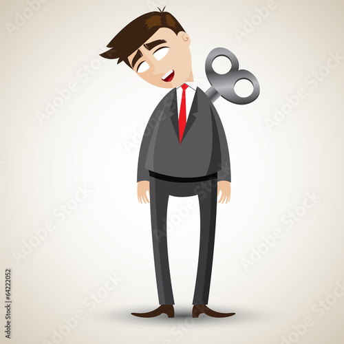 cartoon businessman with wind up on his back