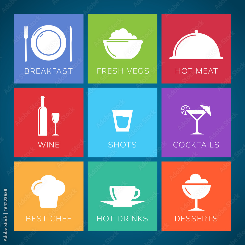 Bar and restaurant flat style vector icon set Bar and restaurant flat style vector icon set