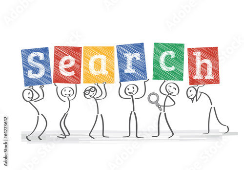 Männchen halten Schilder, search
