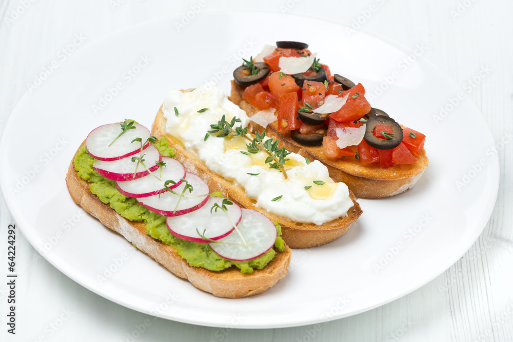 ciabatta with tomatoes, goat cheese, pate with green peas ciabatta with tomatoes, goat cheese, pate with green peas