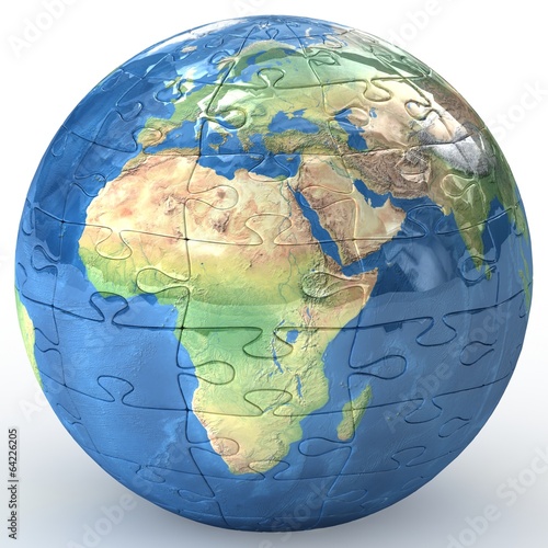 Earth puzzle on white background.