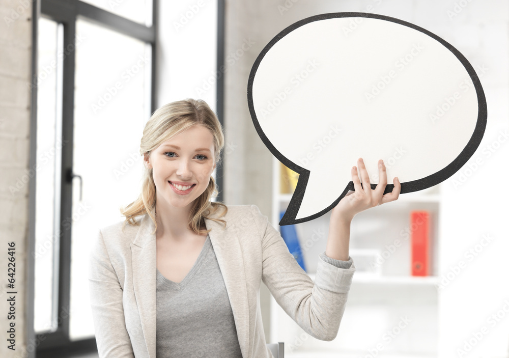smiling businesswoman with blank text bubble smiling businesswoman with blank text bubble