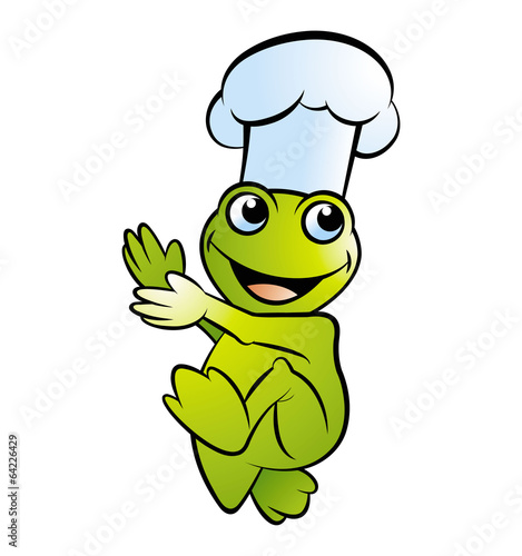 happy frog clapping with chef hat