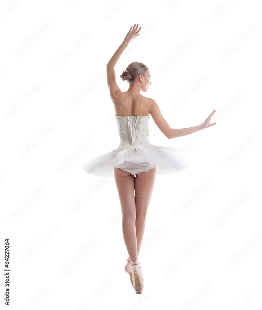 Rear view of sexy ballerina, isolated on white Stock Photo | Adobe Stock