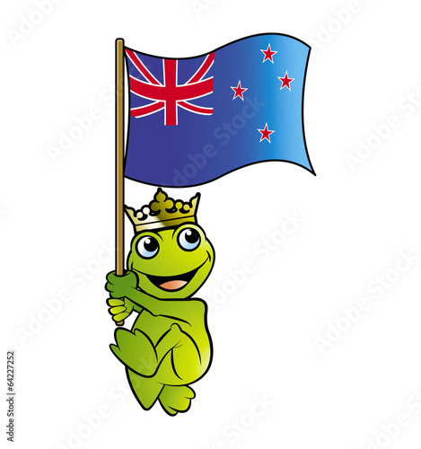 happy frog holding new zealand flag