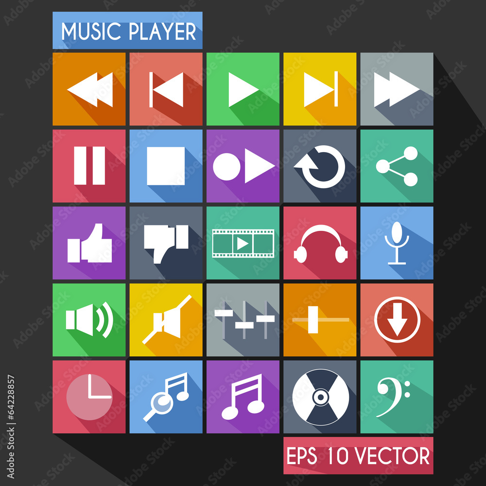 Music Player Flat Icon Long Shadow