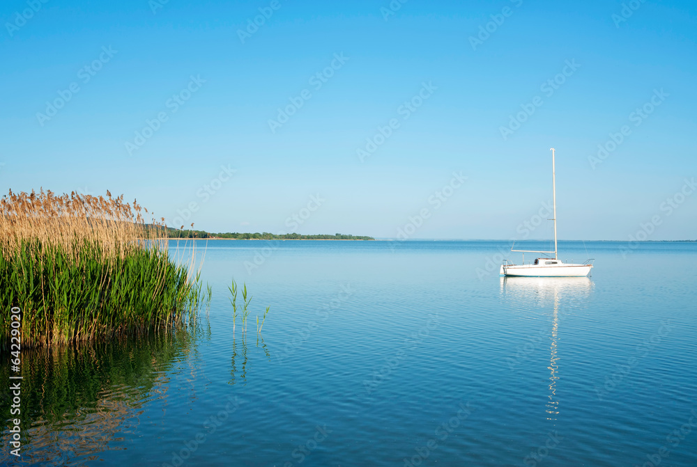 Sailboat on Lake Balaton in summer time