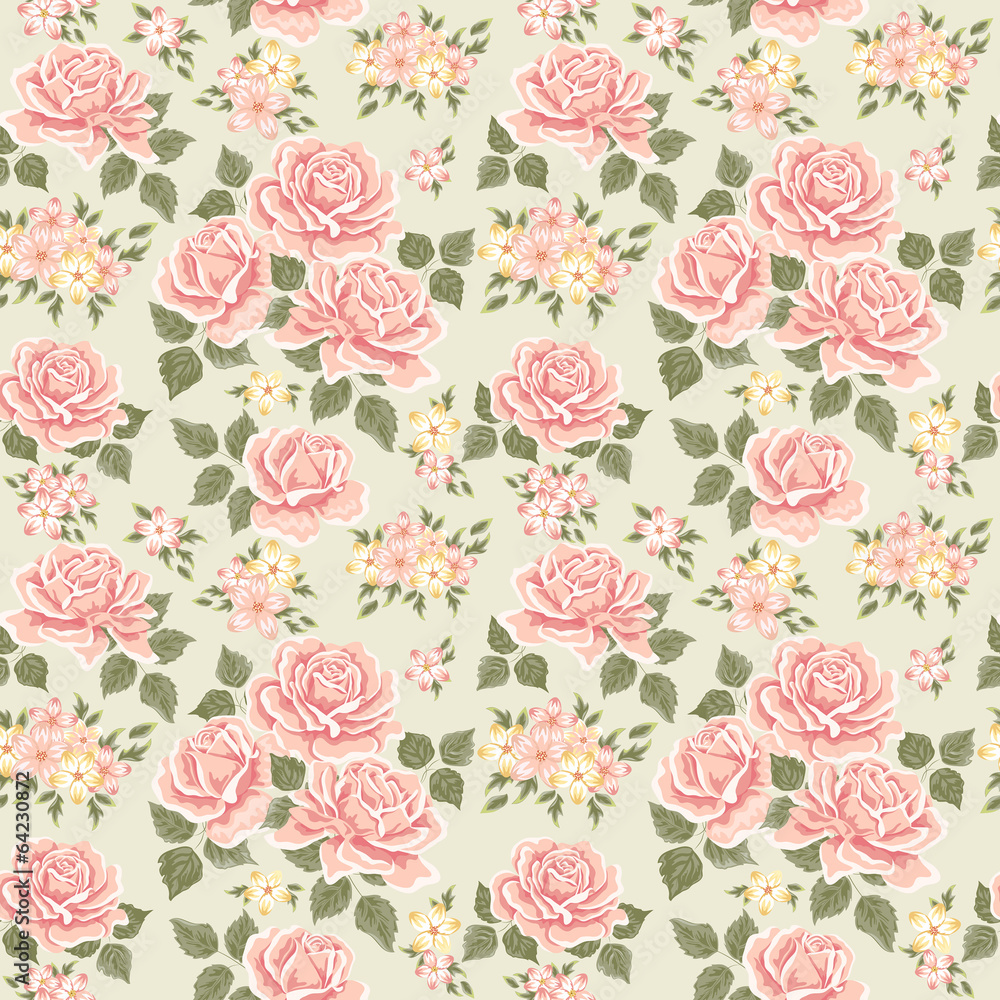 Pink vintage rose pattern. Vector