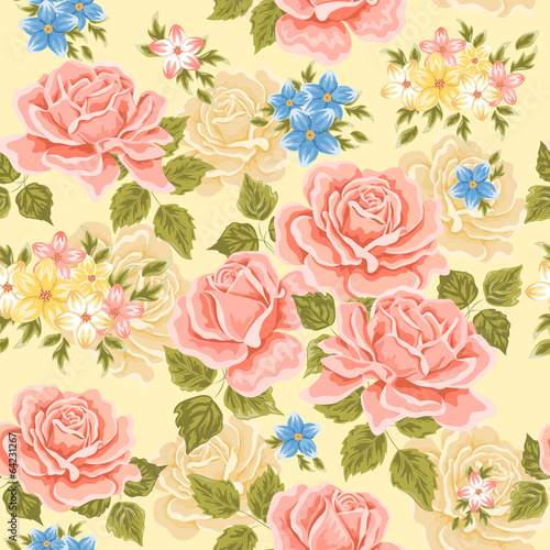 Seamless wallpaper pattern with roses. Floral background