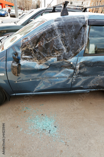 broken window of vehicle during road accident