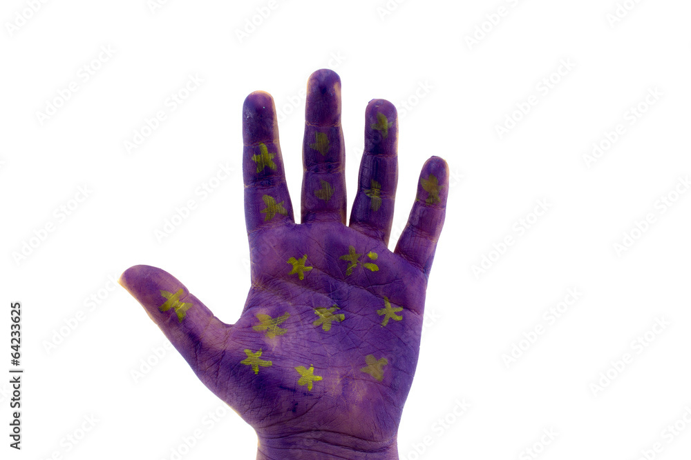 Child's hand painted watercolor on white background Child's hand painted watercolor on white background