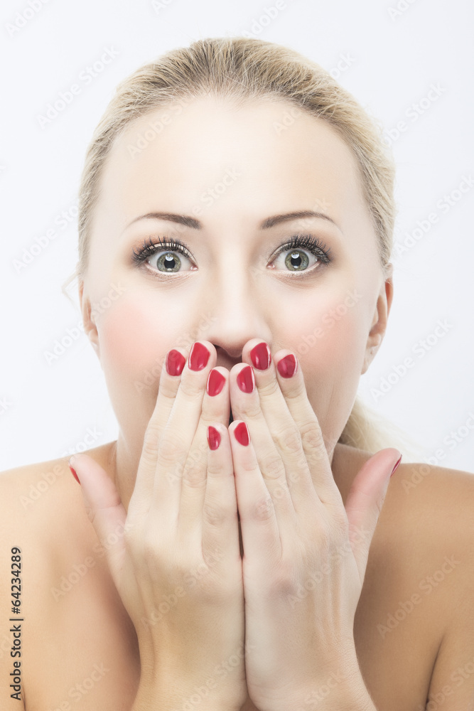 Portrait of Beautiful Caucasian Sensual Woman Excited With Open Portrait of Beautiful Caucasian Sensual Woman Excited With Open