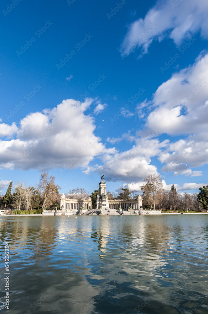 The Great Pond on Retiro Park in Madrid, Spain.