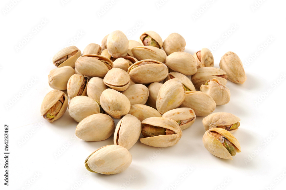 Pistachios on white