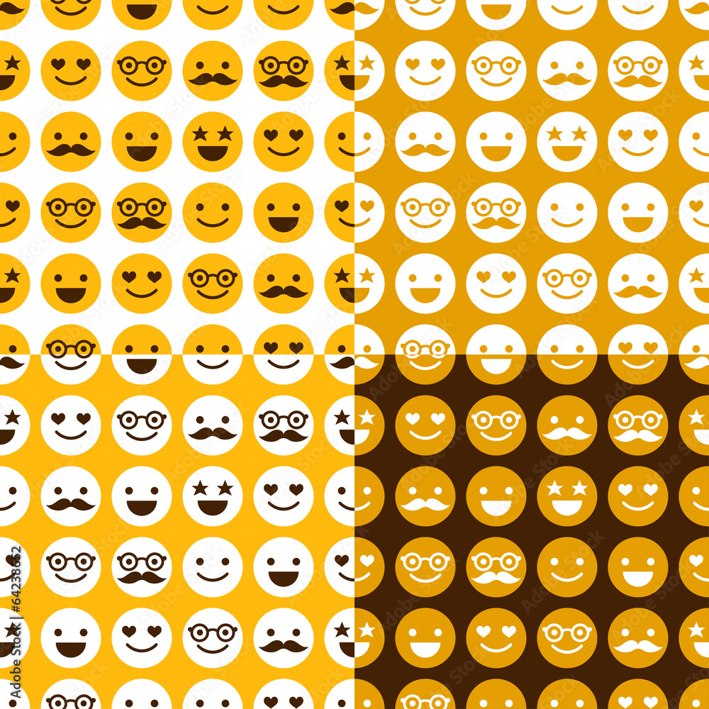 Set of seamless pattern of cheerful and happy smileys Set of seamless pattern of cheerful and happy smileys