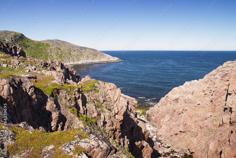 Mountain lake in the North. Moss-covered hills, and stunted vege Mountain lake in the North. Moss-covered hills, and stunted vege