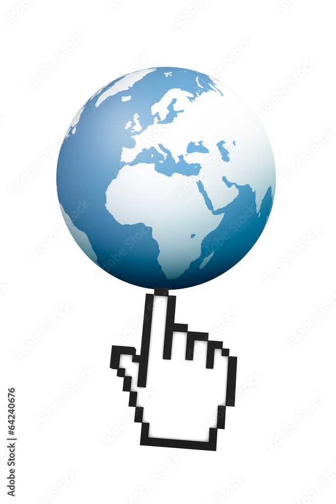 Hand Cursor Pointing Earth Map Globe