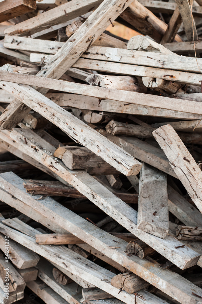 Wooden planks of a demolished house. Wooden planks of a demolished house.