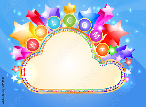 Welcome and colorful cloud marquee vector background