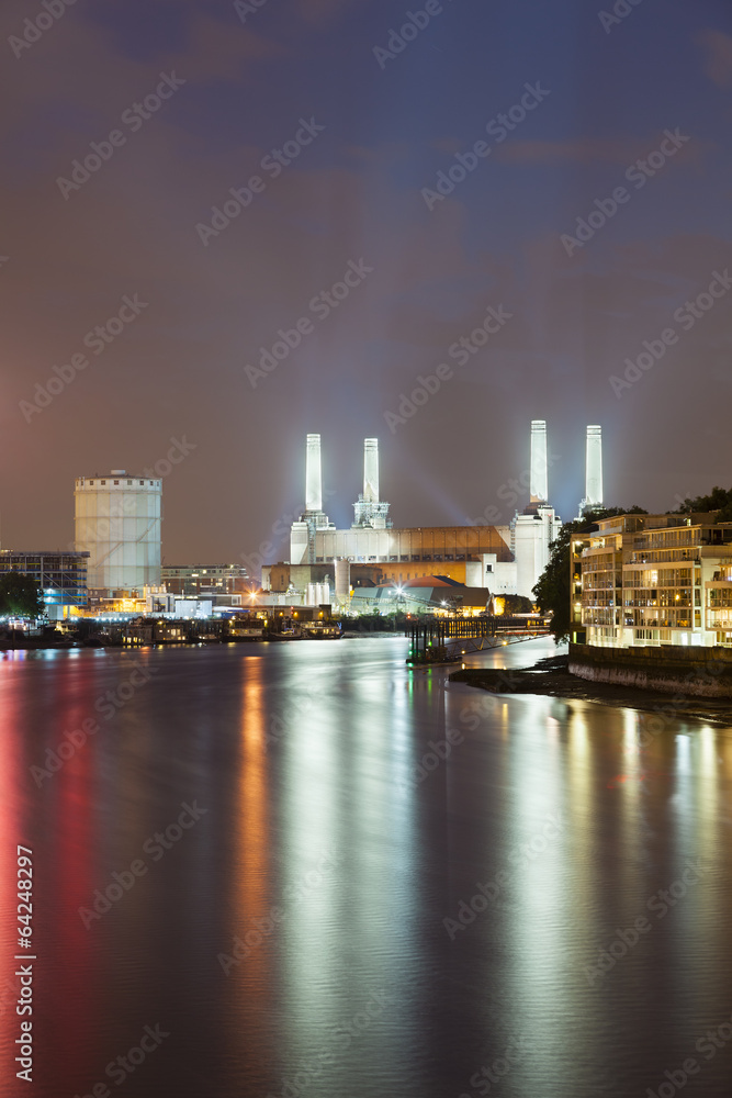 Battersea Power Station In London At Night