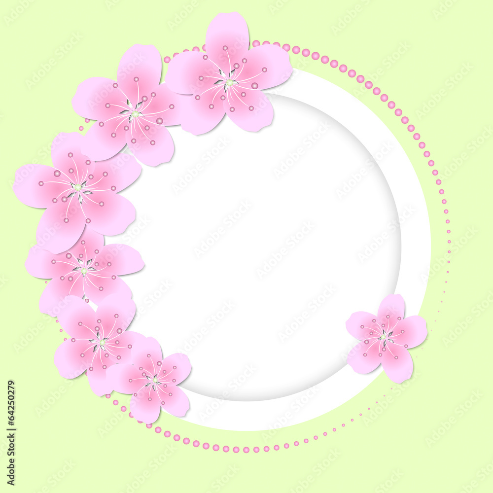 circle background with pink flowers