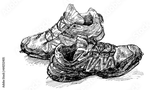 Tracing vector from hand drawing pair of old running shoe