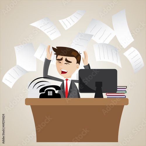 cartoon businessman busy on office table