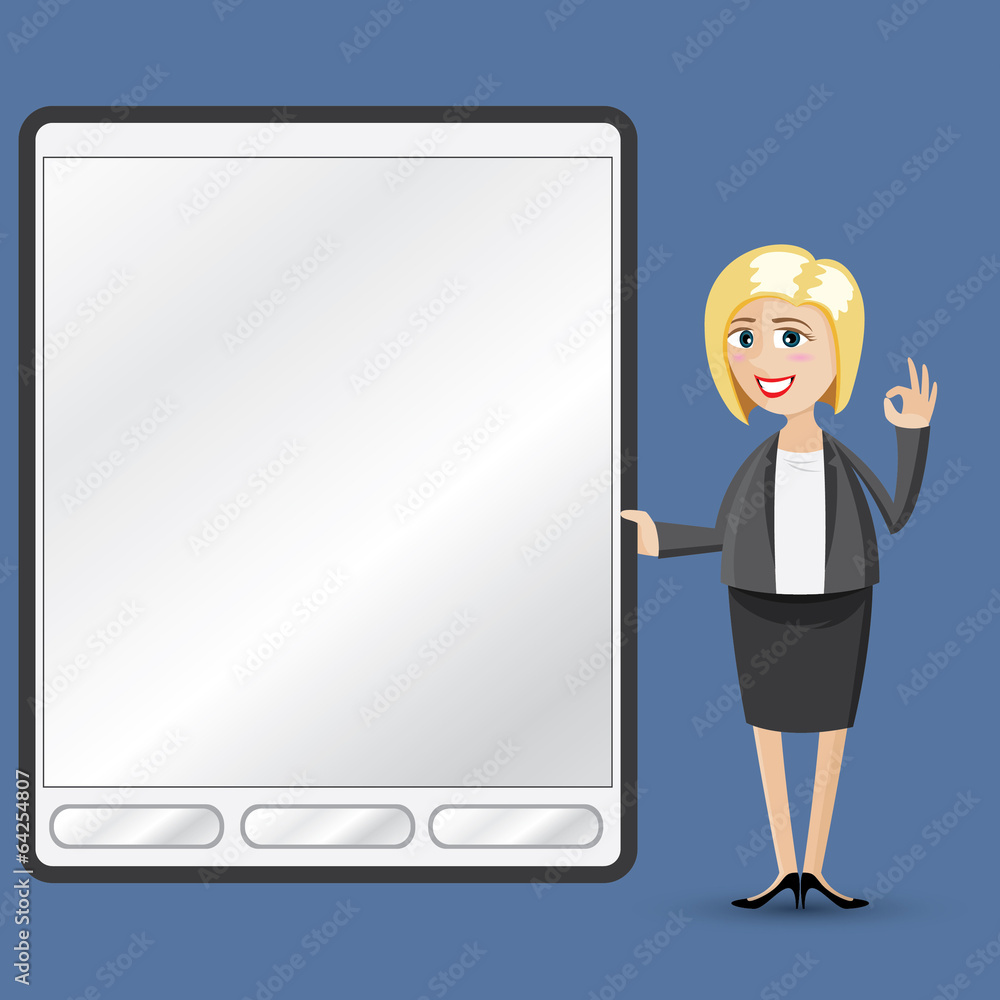 cartoon businesswoman with tablet cartoon businesswoman with tablet